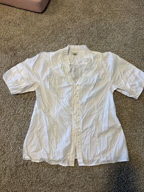 Odille White Cotton Ruffle Button Front Blouse Size 8